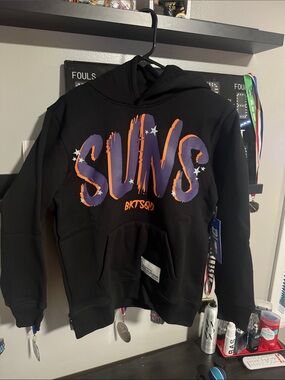 NWT. Size YL. BKTSQD Kids Black Phoenix Suns Graphic Hoodie - Orange & Purple